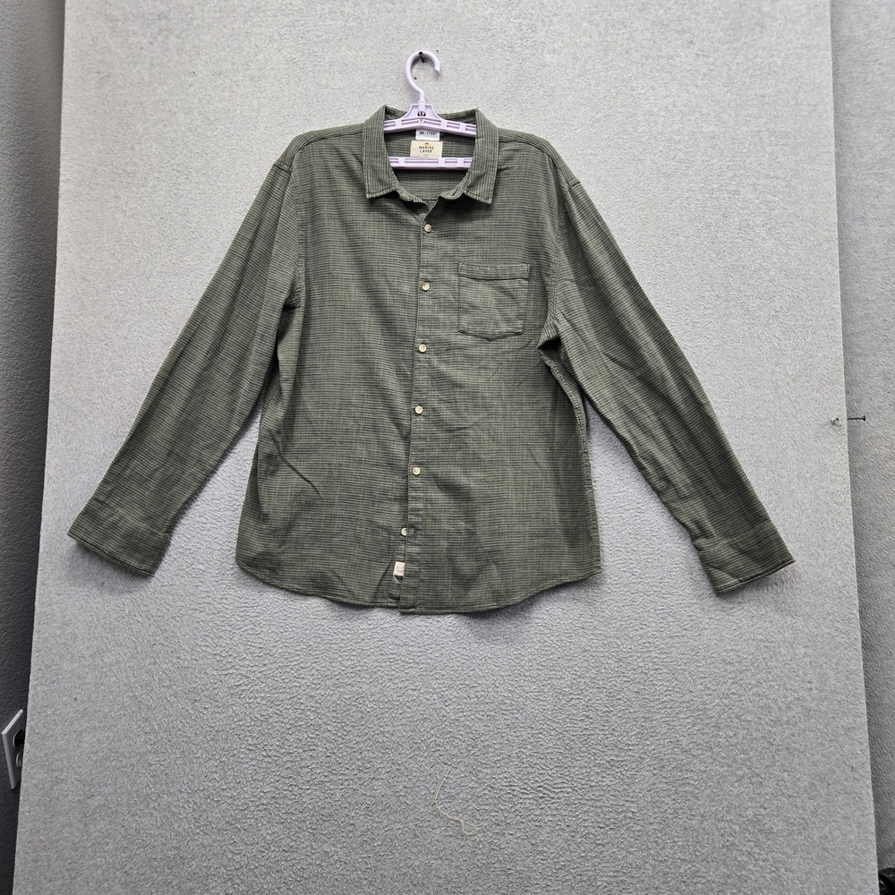 Marine Layer Men Button Up Shirt L Green Striped Long Sleeve Stretch Casual